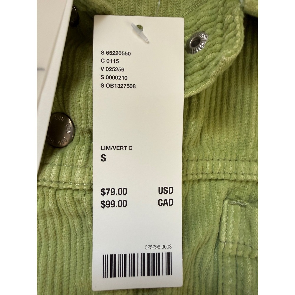 BDG Urban Outfitters Lime Green Corduroy Cropped Trucker Jacket Raw Hem Sz S NWT - Picture 3 of 7